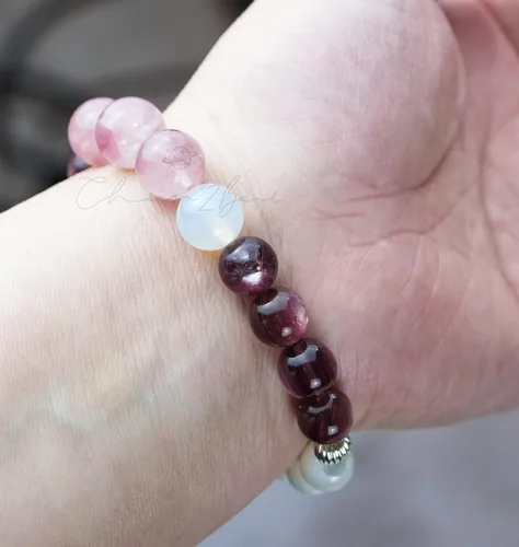 Vista 212 de Precious Gemstone Natural Crystal Healing Bracelet, Rutilated Quartz, Moonstone, Quartz Handmade Original Design Bracelet