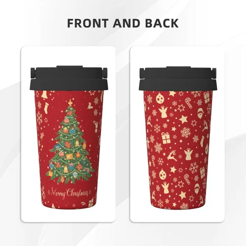 Vista 2 de bassyil Taza de café aislada de Navidad de 17 onzas con asa de tapa abatible, vaso de viaje aislado de acero inoxidable, a prueba de derrames