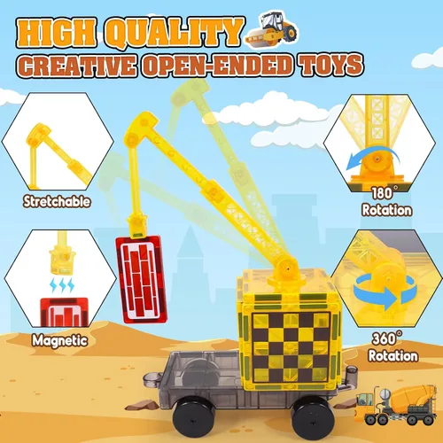 Vista 5 de Laminados magnéticos juguetes de construcción para niños - Set de carretera con grúa magnética para niños de 3-5 4-8 8-10 años, Set de expansión