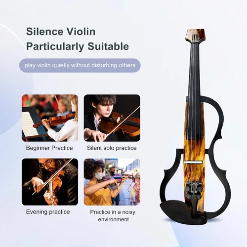 Vista 6 de Violín eléctrico premium de fibra de carbono tamaño completo 4/4, violín eléctrico profesional para adultos, adolescentes, principiantes, kit