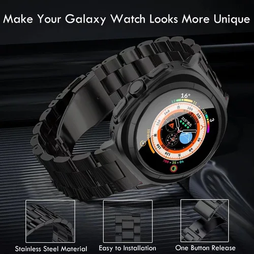 Vista 2 de Olytop para Galaxy Watch Ultra Correas 47mm (2024/2025), Correa de Reemplazo de Pulsera de Acero Inoxidable Metálica para Negocios, Hombres y Negro