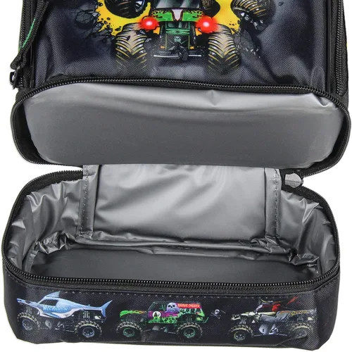 Vista 6 de INTIMO Monster Jam Grave Digger Megalodon Pirate's Curse - Lonchera de doble compartimento de 9.5 pulgadas