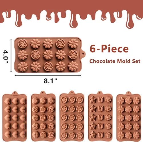 Vista 2 de 6 paquetes de moldes de silicona para caramelos de chocolate con forma de flor, moldes de silicona antiadherentes de grado alimenticio para gelatina