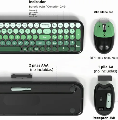Vista 4 de MOFII Combo de teclado y mouse inalámbricos, teclado pequeño compacto con impresión grande, teclado retro de máquina de escribir de 2.4 GHz, mouse