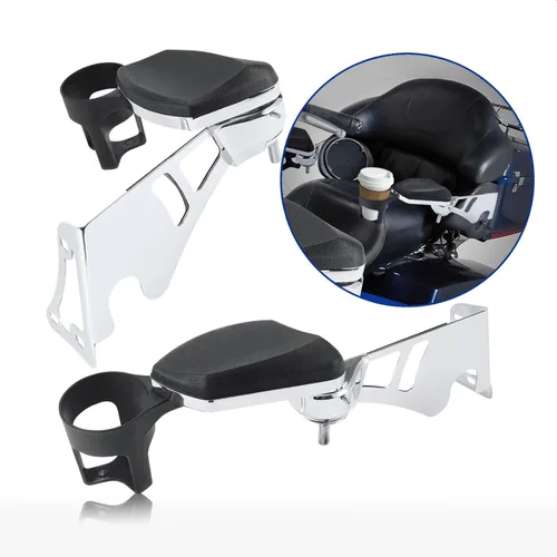 Vista 7 de Apoyabrazos de pasajero, con portavasos reposabrazos ajustables para Harley Touring Electra Road Glide 1997-2013