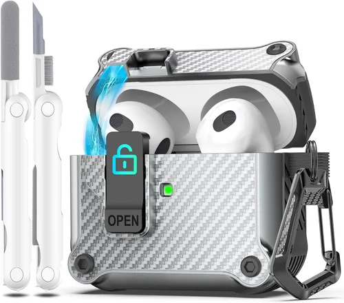 Vista 102 de R-fun Funda de carga compatible con AirPods de 2ª generación 2019, 1ª generación 2016, protección completa contra caídas, tapa desplegable