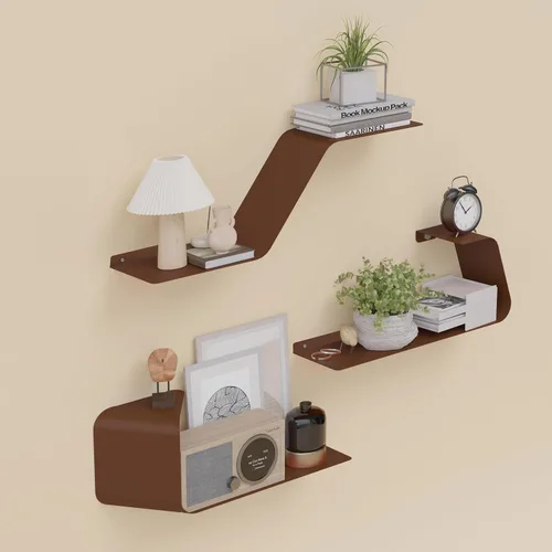 Vista 12 de Sttoraboks Estantes flotantes, juego de 3 estantes de metal montados en la pared con diseño único para almacenamiento en la pared, estante