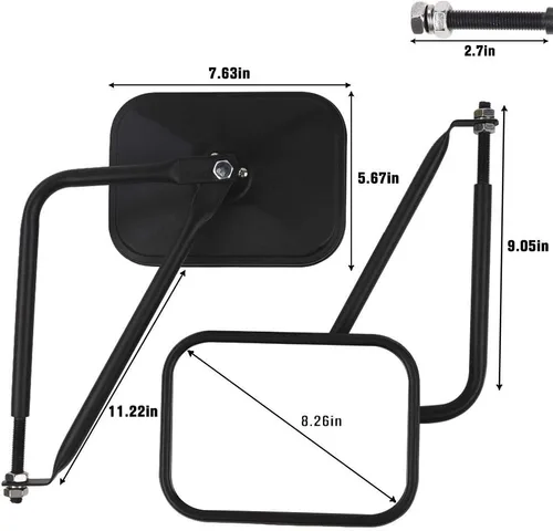 Vista 8 de JeCar Espejos laterales cuadrados sin puerta retrovisor de liberación rápida para Jeep Wrangler CJ YJ TJ JK JL y Unlimited, negro texturizado