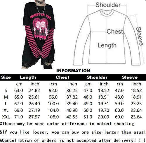 Vista 7 de PAROSEN Camisa gótica para mujer, camisas kawaii Harajuku moda gótica Y2K Grunge Tops para adolescentes niñas Anime manga larga