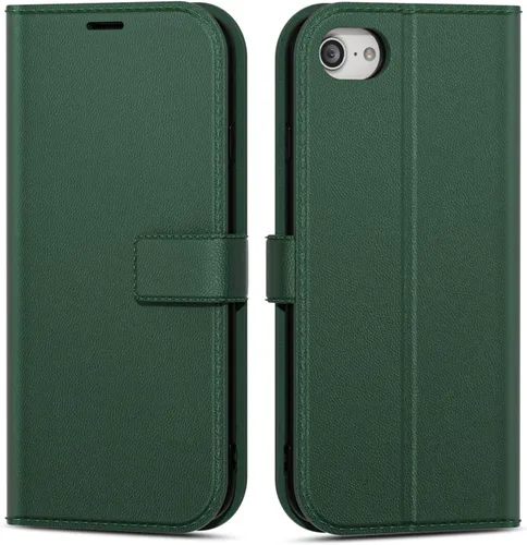 Vista 108 de oakxco Funda tipo cartera para iPhone SE 2022/2020/8/7 con soporte para tarjeta de crédito, funda magnética RFID delgada tipo libro con tapa