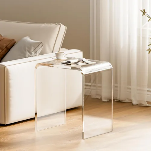 Vista 2 de Mesa auxiliar acrílica, mesa auxiliar de acrílico, mesa auxiliar transparente, mesa auxiliar transparente, mesita de noche y taburete para sala