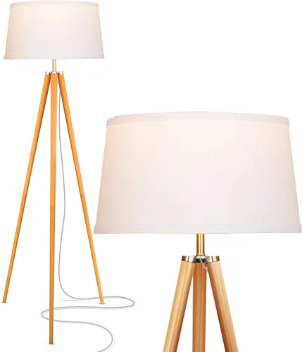 Vista 9 de Brightech Emma - Lámpara de pie LED, lámpara alta con patas de madera, lámpara de pie moderna de mediados de siglo para leer en el dormitorio Marrón