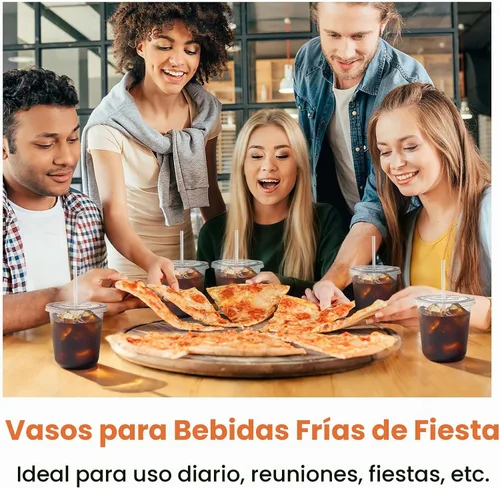 Vista 7 de Juego de 50 tazas de café de plástico transparente de 12 onzas con tapas y pajitas