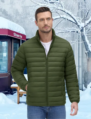 Vista 3 de MAGNIVIT - Chaqueta de plumón para hombre, ligera, abrigada, impermeable, cortavientos, acolchada, con relleno, plegable