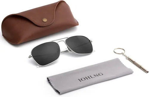 Vista 6 de Lentes de sol cuadrados de aviador para mujeres y hombres, polarizados, militares, cuadrados, clásicos, vintage, de metal