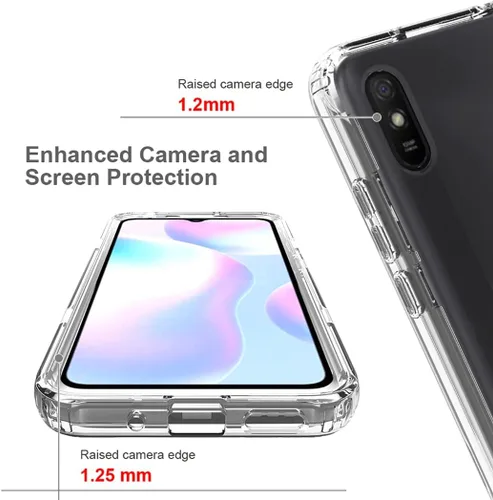 Vista 2 de Funda compatible con Redmi 9A M2006C3LG/Redmi 9i M2006C3LII con protector de pantalla de vidrio templado, cuerpo completo, a prueba de golpes, Claro