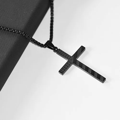 Vista 6 de Collar con cruz de bandera estadounidense para hombre, cadena de cruz con colgante de jarrón bíblico de joyería patriótica de acero inoxidable