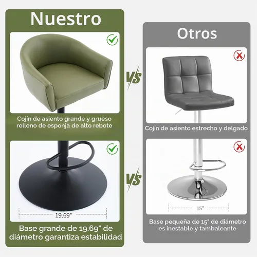 Vista 7 de FIRAVOE Juego de 2 taburetes de bar, taburetes de bar giratorios con respaldo y brazos, silla de bar ajustable de piel sintética de 24 a 34