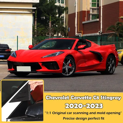 Vista 6 de Cubierta triangular para ventana delantera compatible con Chevrolet Corvette C8 Stingray Sports 2020 2021 2022, calcomanías de cubierta de alerón