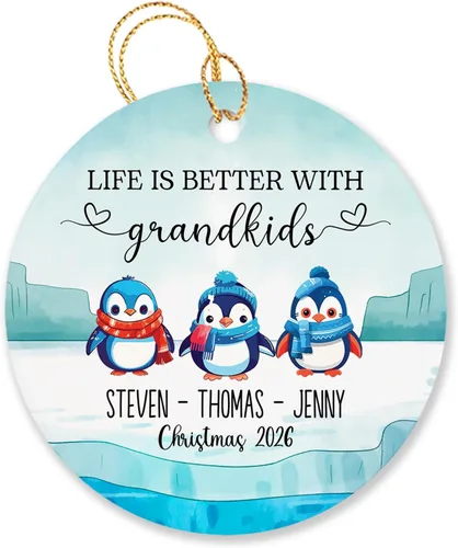 Vista 7 de Árbol de Navidad personalizado para abuelos y nietos 2023, un nieto hace la vida más grandioso, adorno personalizado con nombre y texto, adornos