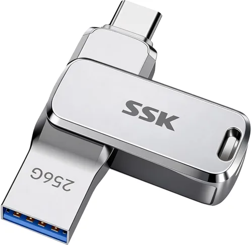 Vista 9 de SSK Unidad flash USB dual de 64 GB, USB C Thumb Drive, hasta 240 MB/s Tipo-C y USB-A 3.2 FlashDrive Memory Stick, Zinc Pendrive para iPhone
