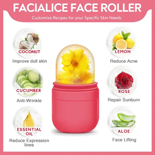 Vista 3 de AURUZA 2 rodillos de hielo para cara y ojos, rodillo facial de hielo, herramientas de belleza para el cuidado de la piel, soporte de hielo, cubo