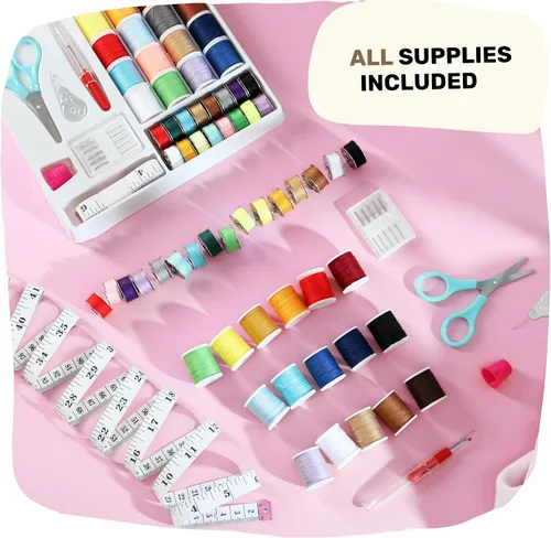 Vista 5 de CraftBud Mini máquina de coser para principiantes, máquina de coser portátil de doble velocidad para niños y adultos con mesa de extensión, juego