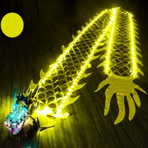 Vista 4 de 26.2 ft (26.2 pies) cuadrado de ejercicio de danza de dragón Poi con cabeza de dragón 3D y cuerda oscilante, conjunto de cinta fluida Wulong de LED