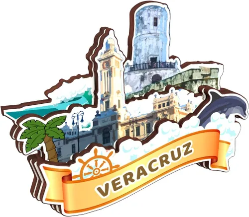 Vista 2 de Veracruz México - Imán de madera para nevera, colección 3D, madera 3D, hecho a mano, recuerdos de la ciudad, imán para nevera, decoración del hogar