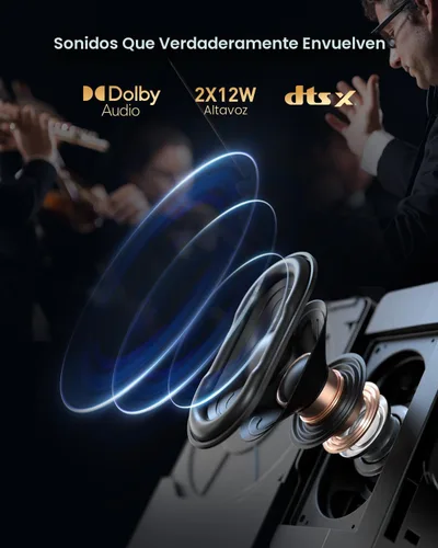 Vista 4 de Dangbei Proyector láser DBOX02 4K GTV, 2450 lúmenes ISO, licencia oficial de Netflix, Blu-ray 3D, proyector de cine en casa con WiFi y Bluetooth