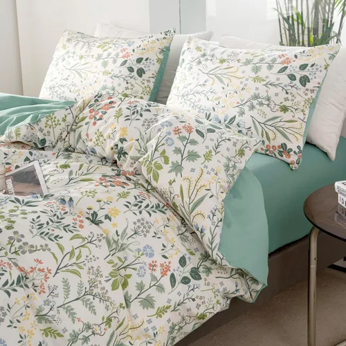 Vista 3 de Juego de ropa de cama individual 100% microfibra cepillada chic con flores, 3 piezas - Funda de edredón y 2 fundas de almohada con cierre