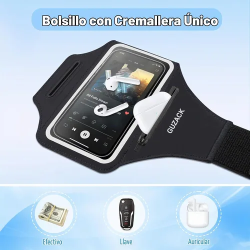 Vista 2 de PEDVSTY Brazalete para correr con funda para auriculares y ranura para Negro