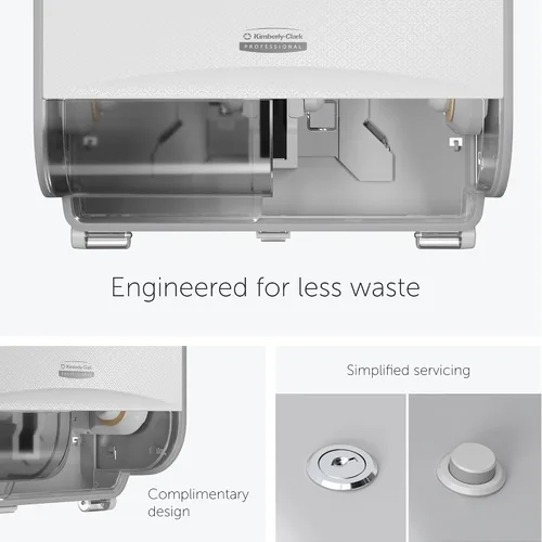 Vista 3 de Kimberly-Clark Professional Dispensador de papel higiénico sin núcleo ICON (58712) Horizontal Wall Mount, 2 Roll Capacity, White Mosaic Faceplate