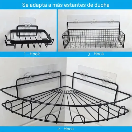 Vista 2 de Paquete de 15 organizadores adhesivos de ducha de reemplazo, estante adhesivo de ducha sin perforación, reemplazo de ganchos adhesivos de estante