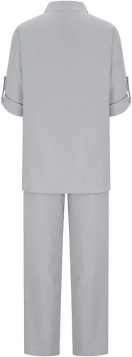 Vista 4 de Women's Cotton Linen Two Piece Work Suits Summer Ladies Oversized Tops and Pants Sets Dressy Casual Solid Outfits