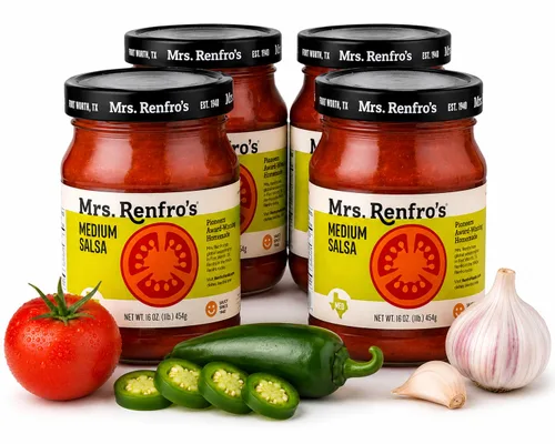 Vista 9 de Mrs. Renfro's Medium Salsa, 16 oz Jars (Pack of 2) – Gluten Free Medium Heat Tomato Salsa with Jalapeños, Onions & Peppers – Texas-Style Salsa for