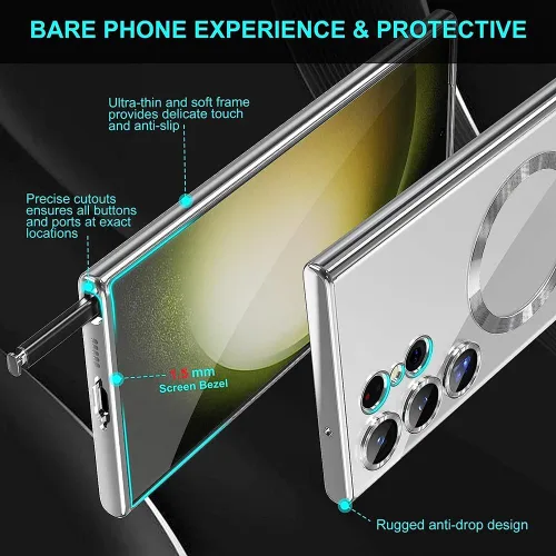 Vista 7 de Funda para Samsung S25 Ultra transparente, no amarillea, protección contra caídas de grado militar, protección a prueba de golpes, fundas anticaídas
