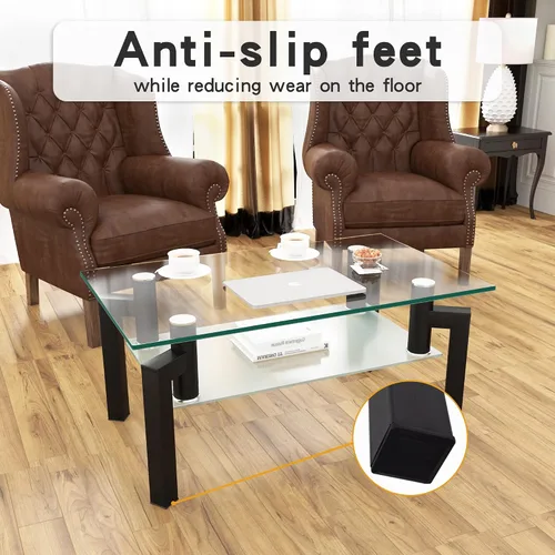 Vista 6 de Mesa de centro de cristal, mesa auxiliar moderna con patas de metal, mesa de centro de cristal para sala de estar, color negro