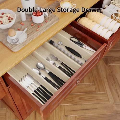 Vista 9 de Aiho Carrito de isla de cocina con almacenamiento, carritos móviles de 52 pulgadas con mesa de cocina rodante con toallero, estante de especias