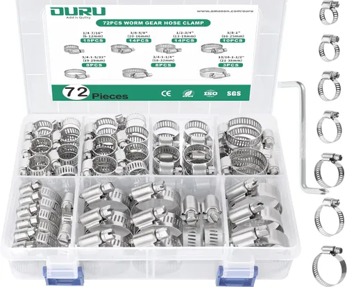 Vista 10 de OURU - Juego de 24 abrazaderas de manguera de acero inoxidable ajustables de 1/2"– 3/4" (13-19mm) con engranaje sinfín, abrazaderas de manguera