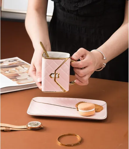 Vista 5 de Juego de tazas de café en forma de bolsa, tazas de té y platillos, juego de tazas de taza, tazas de espresso para amigos, mamá, boda, fiesta, hogar