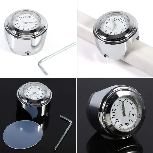 Vista 6 de Reloj de manillar de motocicleta Reloj de marcación de tiempo preciso blanco para montar por la noche