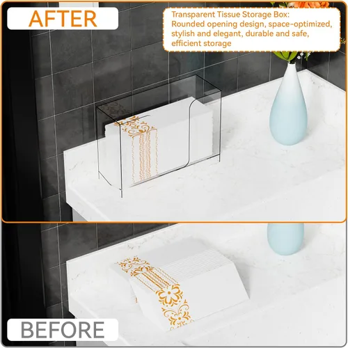 Vista 8 de Cq acrylic Dispensador de toallas de papel multipliegue y caja para baño, hogar, encimera y cocina, soporte transparente para servilletas de toalla