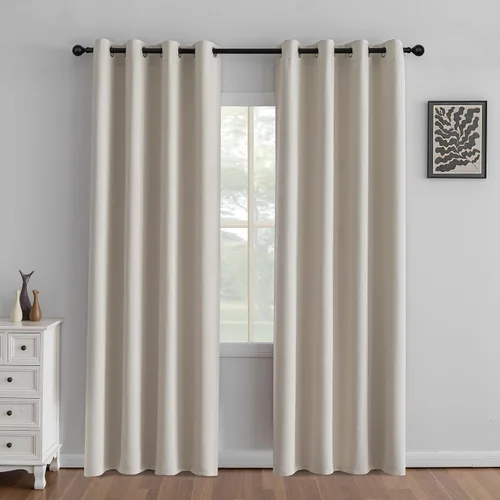 Vista 65 de IGEMAEVE Cortinas opacas para dormitorio con ojales, beige, 52 pulgadas