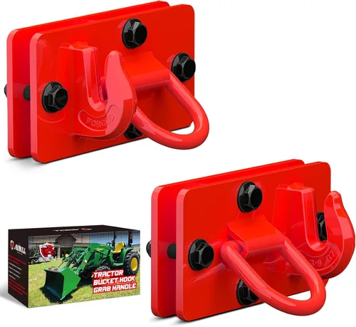 Vista 9 de Paquete de 2 ganchos para cubo de tractor con anillo de amarre, acero forjado de grado 70, gancho de agarre con placa de respaldo, funciona bien