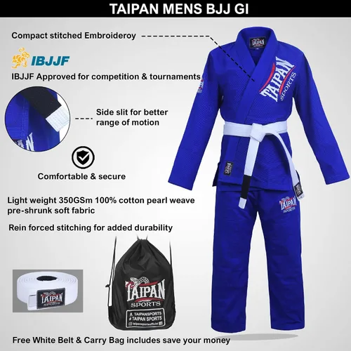 Vista 2 de Taipan Brazilian Jiu Jitsu Gi para hombres uniforme de agarre preencogido GIS ultra ligero Kimonos para adultos BJJ Gi Free BJJ Cinturón BJJ