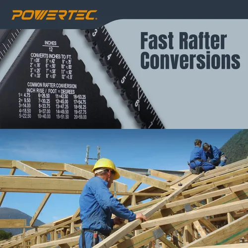 Vista 6 de POWERTEC Cuadrado de carpintero de aluminio de 12 pulgadas para carpintería, enmarcado, techos, diseño de escalera, medición de ángulo y corte