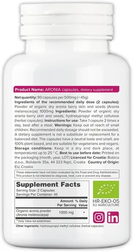 Vista 2 de Cápsulas orgánicas de bayas de Aronia – Suplemento de chokeberry negro con antocianinas y polifenoles naturales – Apoya el sistema inmunológico