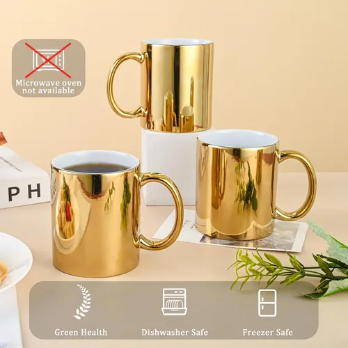 Vista 3 de BYCNZB Juego de 4 tazas de café de cerámica doradas para café, té, cacao (12 onzas)
