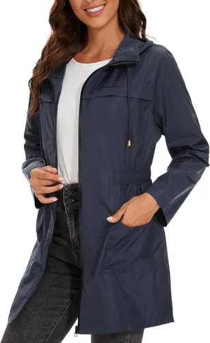 Vista 5 de Century Star Chaquetas de lluvia para mujer, impermeables, ligeras, cortavientos, con capucha, plegables